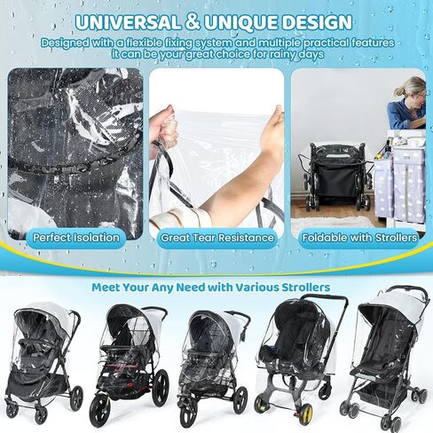 Universal Clear Stroller Rain Cover, No-zip Waterproof Stroller Cover - Food Grade EVA, Baby Travel Weather Shield, Breathable Rain Cover for Most Single Strollers, Joggers Accessories for Rain, Black in Saudi Arabia