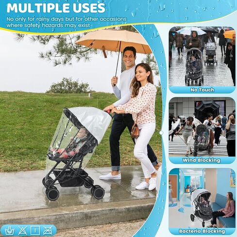 Universal Clear Stroller Rain Cover, No-zip Waterproof Stroller Cover - Food Grade EVA, Baby Travel Weather Shield, Breathable Rain Cover for Most Single Strollers, Joggers Accessories for Rain, Black in Saudi Arabia