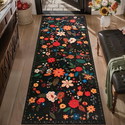 سجادة زهرية 2 × 3 سجادة قابلة للغسل، سجادة زهرية عتيقة سجادة بوهو داخلية، سجادة خضراء غير قابلة للانزلاق مطبوعة للمدخل، سجادة ناعمة منخفضة الوبر لمنطقة صغيرة للباب الأمامي وغرفة نوم المطبخ in Kuwait