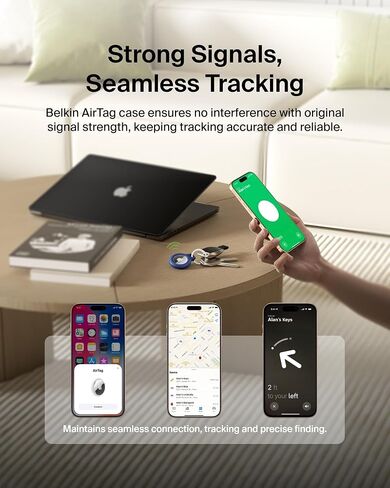 حامل آمن من Belkin Apple AirTag مع حلقة مفاتيح - حافظة متينة مقاومة للخدش مع وجه مفتوح وحواف مرتفعة - ملحق سلسلة مفاتيح AirTag الواقية للمفاتيح والحيوانات الأليفة والأمتعة وحقائب الظهر - 4 عبوات باللون الأسود in Kuwait