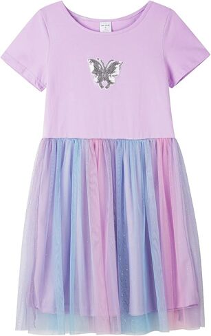 DaniChins Girl Knit Short-Sleeve Tutu Dress Colorful Tulle Sparkle Dress in Kuwait