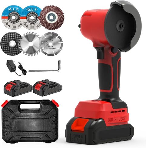 Brushless Cordless Angle Grinder Kit, 28000rpm Mini Electric Angle Grinding Tool with 2x21V 2000mAh Battery and 6-Cutting Discs, Grinder Handheld Cutter for Metal Wood in Saudi Arabia