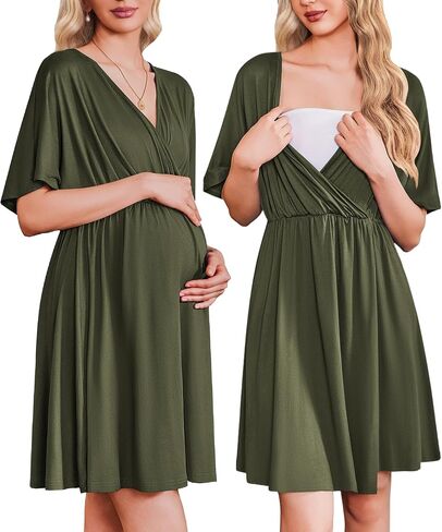 Ekouaer Labor and Delivery Gown for Hospital Maternity Nursing Dress Nightgown Short Sleeve Pajamas for Breastfeeding in Saudi Arabia