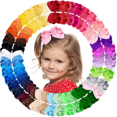 Oaoleer 40Pcs 4.5" Hair Bows Clips Grosgrain Ribbon, Alligator Clips, Barrettes Hair Accessories for Baby Girls Infants Toddlers Kids Teens Children (4.5 Inch, 20 Colors in Pairs) in Saudi Arabia