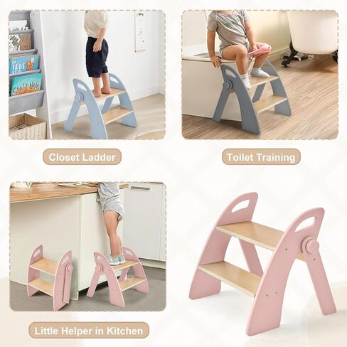 خشن 2 خطوة البراز للأطفال الحمام بالوعة قابلة للطي مضاد للانزلاق من خطوتين للتدريب على قعادة المرحاض ، براز خطوة للأطفال لغرفة نوم حضانة المطبخ ، براز متين غير قسيمة للبالغين للخزانة الرمادية in Kuwait