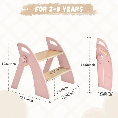 خشن 2 خطوة البراز للأطفال الحمام بالوعة قابلة للطي مضاد للانزلاق من خطوتين للتدريب على قعادة المرحاض ، براز خطوة للأطفال لغرفة نوم حضانة المطبخ ، براز متين غير قسيمة للبالغين للخزانة الرمادية in Kuwait