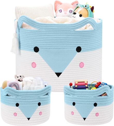 Large Baby Basket Toy Storage 3 Pack, (20"x13.8") Woven Baby Laundry Basket Blanket Basket, Stuffed Animal Storage, Baby Gift Basket Empty, Toy Basket for Kids, Dog, Cat. in Saudi Arabia