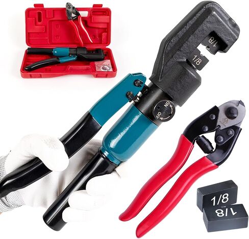 Muzata 45 KN Upgraded Custom Cable Railing Hydraulic Crimper Hand Tool for 1/8" Stainless Steel Cable Railing Kit Wire Rope Swaging Kit with 1 Pair 1/8" Dies Cable Railing Crimping Tool CR09, CT1 in Saudi Arabia