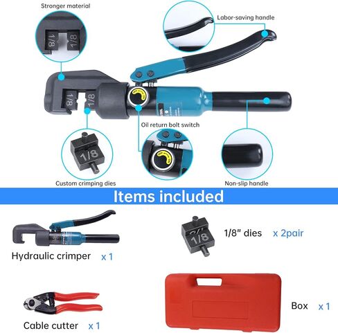 Muzata 45 KN Upgraded Custom Cable Railing Hydraulic Crimper Hand Tool for 1/8" Stainless Steel Cable Railing Kit Wire Rope Swaging Kit with 1 Pair 1/8" Dies Cable Railing Crimping Tool CR09, CT1 in Saudi Arabia