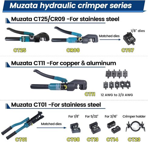 Muzata 45 KN Upgraded Custom Cable Railing Hydraulic Crimper Hand Tool for 1/8" Stainless Steel Cable Railing Kit Wire Rope Swaging Kit with 1 Pair 1/8" Dies Cable Railing Crimping Tool CR09, CT1 in Saudi Arabia