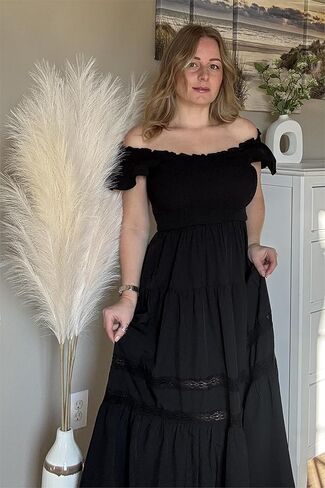 Grace Karin Womens Summer Dress Discal 2025 Flutter Square Square Neck Squared Smoocked Boho Beach Dresses Tier Midi Long Sundress in Kuwait