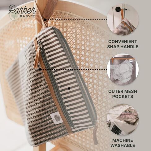 Parker Baby Cloth Diaper Wet Dry Bag - Waterproof Reusable Diaper Bag Accessory with Mesh Organizer and Zippered Pocket for Soiled or Wet Clothes, Diapers, Wipes, Swimsuits in Kuwait