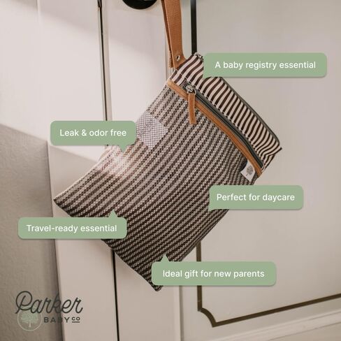 Parker Baby Cloth Diaper Wet Dry Bag - Waterproof Reusable Diaper Bag Accessory with Mesh Organizer and Zippered Pocket for Soiled or Wet Clothes, Diapers, Wipes, Swimsuits in Kuwait