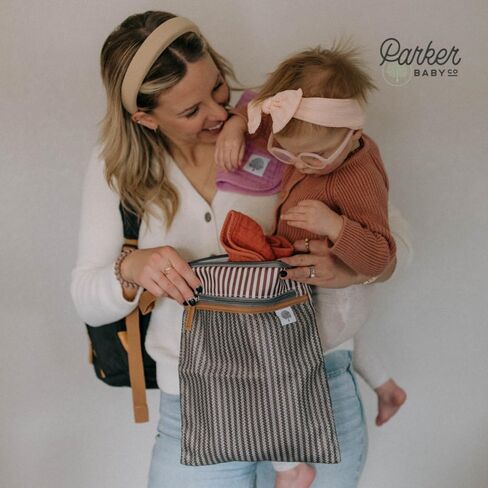 Parker Baby Cloth Diaper Wet Dry Bag - Waterproof Reusable Diaper Bag Accessory with Mesh Organizer and Zippered Pocket for Soiled or Wet Clothes, Diapers, Wipes, Swimsuits in Kuwait
