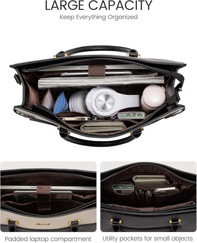 LOVEVOOK 17 Inch Laptop Tote Bag For Women Teacher Work Bag, Vintage Waterproof Leather Computer Bags For Laptops For Women, Laptop Purse Business Professional Briefcase Office Large Shoulder Handbag in Kuwait