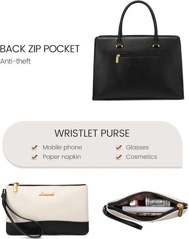 LOVEVOOK 17 Inch Laptop Tote Bag For Women Teacher Work Bag, Vintage Waterproof Leather Computer Bags For Laptops For Women, Laptop Purse Business Professional Briefcase Office Large Shoulder Handbag in Kuwait