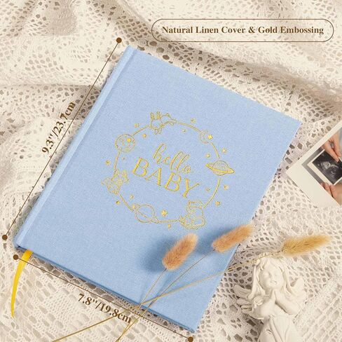 Lanpn Hello Baby Memory Book for Boy Girl - Linen Hardcover Baby Book Keepsake for New Parents - Newborn Baby First 5 Year Journal Scrapbook Photo Album Baby Milestone Book (Beige, 154 Pages) in Kuwait