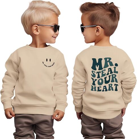 Ritatte Toddler Boy Valentine's Day Sweatshirt MR. Steal Your Heart Shirt Kids Valentines Crewneck Long Sleeve Pullover Tops in Kuwait