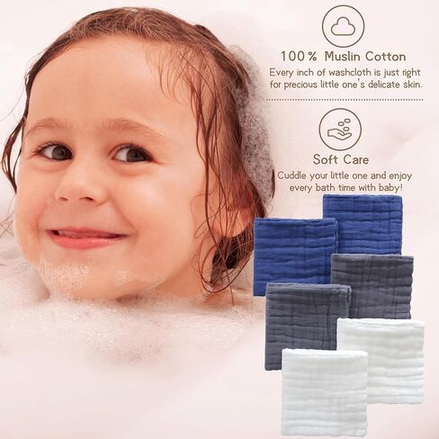 منشفة قطن مينكين للطفل ، ملابس ناعمة على الوجه ، مناديل حمام موصية حديثي الولادة ، ملابس أو مناشف شاش من المناشف ، حزمة من 6 ، 12 × 12 بوصة (متعدد الألوان) in Kuwait