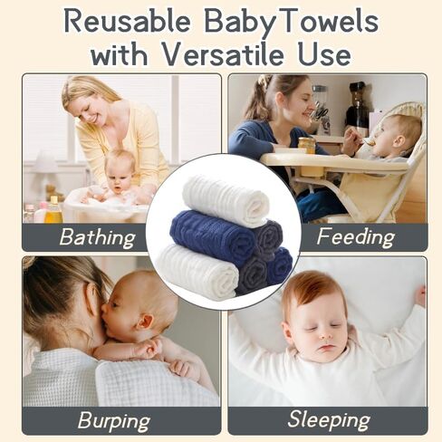 منشفة قطن مينكين للطفل ، ملابس ناعمة على الوجه ، مناديل حمام موصية حديثي الولادة ، ملابس أو مناشف شاش من المناشف ، حزمة من 6 ، 12 × 12 بوصة (متعدد الألوان) in Kuwait