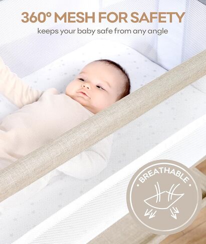 Baby Bassinet Sedider Sleeper مع عجلات ودرج تخزين ، وسرير سرير بجانب السرير من 4 جوانب للطفل ، ومرتقة سرير سرير قابلة للتعديل للولودات حديثي الولادة/الرضيع ، رمادي فاتح ، مرتبة in Saudi Arabia