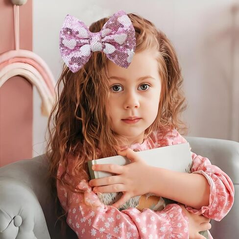 4th of July Stripes Hair Clips Cheer Sequin Bows Hair Clips Glitter Girls Big Bows Red Blue Alligator Clips Independence Day Hair Accessories for Little Girls Toddler Kids in Kuwait