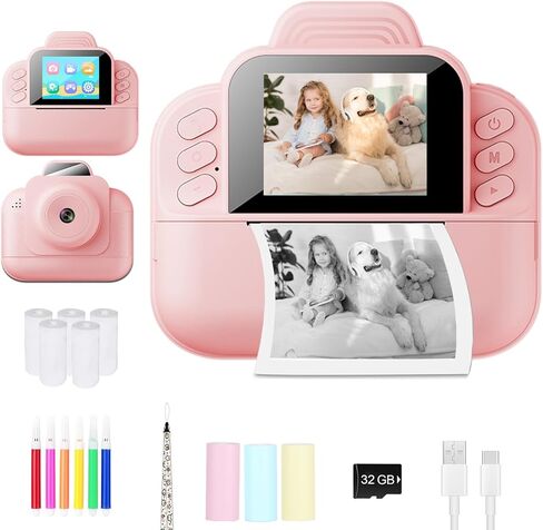 Kids Camera Instant Print, 1080P HD Video Digital Camera Toy with 5 Rolls Paper & 32G Card, Christmas Birthday Gifts for Girls Boys, Toddler Portable Camera Toy for 3-12 Years Old,Purple in Kuwait