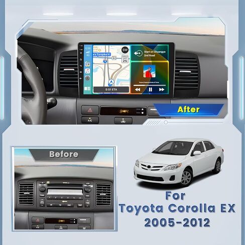 Roinvou 4+64G Android Carplay Stereo for Toyota Corolla EX 2005-2012, 9" Touch Screen Carplay Android Auto with 32EQ Bluetooth WiFi GPS Navigation Mirror Link 1280 * 720 Resolution in Kuwait