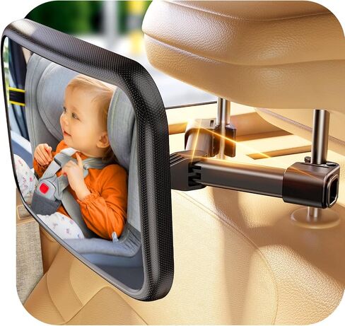 Baby Car Mirror for Baby Hook Clip Design Shake Baby Mirror for Car Seat Mirror Rear Facing Never Shake Easy Install Back Seat Mirror for Baby Crystal Clear View ShatterProof Tested White in Saudi Arabia