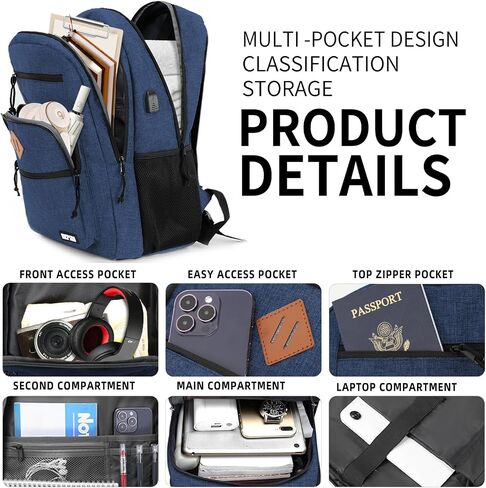 Classic Backpack for Men Women, School Backpack for Girls Boy Teens,15.6 Inch Laptop Bookbag with USB Charger for College High School Work Business Computer Back Pack,mochilas para hombres,Grey in Kuwait