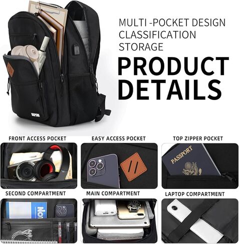 حقيبة ظهر كلاسيكية للرجال للنساء ، حقيبة ظهر للمدرسة للفتيات بوي المراهقين ، حقيبة كتب محمول 15.6 بوصة مع شاحن USB لجهاز الكمبيوتر في المدرسة الثانوية ، حزمة أجهزة الكمبيوتر ، Mochilas Para Hombres ، Gray in Kuwait