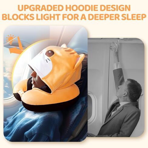 Travel Neck Pillow with Hood, Cute Bat Neck Pillow for Kids & Adults, Memory Foam Travel Pillow for Flight Headrest Sleep, Reversible Neck Pillow with Black Bat & White Bat in Saudi Arabia