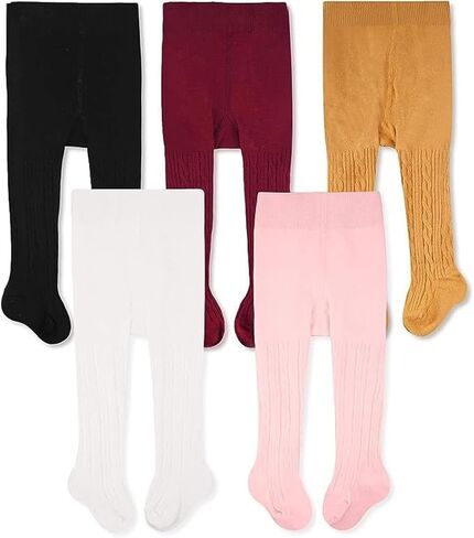 CozyWay Cable Knit Cotton Leggings/Tights for Baby Girls, 5 Pack, White/Pink/Black/Gray/Purple, 6-12 Months Old in Saudi Arabia