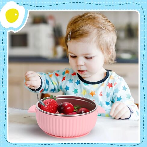 Nuogo 6 Pcs 304 Stainless Steel Baby Bowls with Removable Silicone Shell Toddler Bowls Kids Bowls Anti Scald Snack Container for Food Feeding, Dishwasher Safe(Suction) in Kuwait