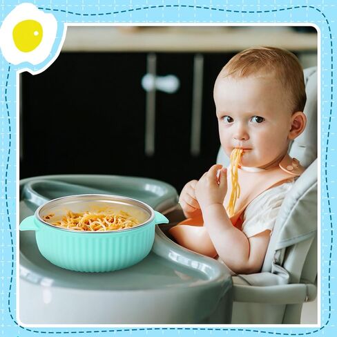 Nuogo 6 Pcs 304 Stainless Steel Baby Bowls with Removable Silicone Shell Toddler Bowls Kids Bowls Anti Scald Snack Container for Food Feeding, Dishwasher Safe(Suction) in Kuwait