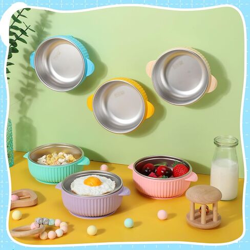 Nuogo 6 Pcs 304 Stainless Steel Baby Bowls with Removable Silicone Shell Toddler Bowls Kids Bowls Anti Scald Snack Container for Food Feeding, Dishwasher Safe(Suction) in Kuwait
