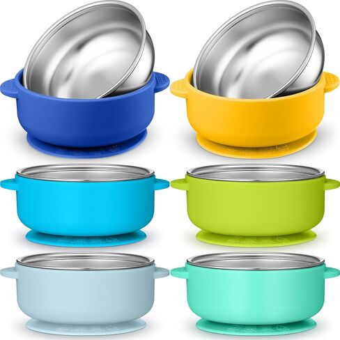 Nuogo 6 PCS 304 Baby Stainsal Steel Fools with Deflivable Silicone Shell Toddler Bowls Kids Bowls Anti Scald Snack Ponting for Food ، in Kuwait