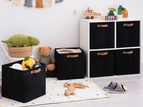 StorageWorks 13x13 Storage Cubes, Collapsible Storage Bins Organizer for Closet, Fabric Storage Box with PU Handles, Beige, 4-Pack in Saudi Arabia