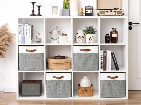 StorageWorks 13x13 مكعبات التخزين ، منظم صناديق التخزين القابلة للطي للخزانة ، صندوق تخزين النسيج مع مقابض PU ، البيج ، 4 عبوات in Kuwait