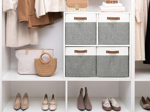 StorageWorks 13x13 مكعبات التخزين ، منظم صناديق التخزين القابلة للطي للخزانة ، صندوق تخزين النسيج مع مقابض PU ، البيج ، 4 عبوات in Kuwait