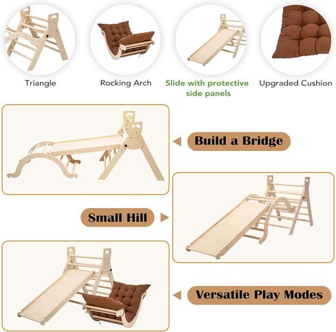 Foldable Toddler Climbing Toys Indoor Jungle Gym, Pikler Triangle Set with Cushion, Slide, Arch and Triangle Canvas, 8-in-1 Montessori Climbing Set(1.5-8yrs) in Saudi Arabia