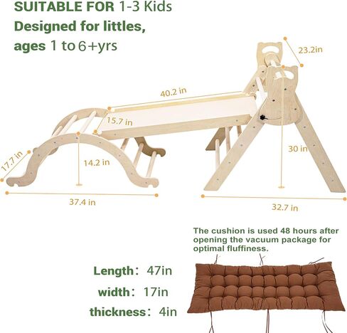 Foldable Toddler Climbing Toys Indoor Jungle Gym, Pikler Triangle Set with Cushion, Slide, Arch and Triangle Canvas, 8-in-1 Montessori Climbing Set(1.5-8yrs) in Saudi Arabia
