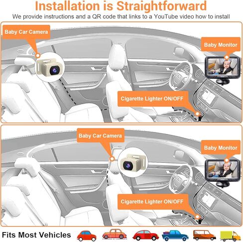 Rohent Brown Baby Car Camera - 1080P HD, 360° Adjustable, Night Vision, 150° Wide-Angle Lens, Easy Installation, Perfect Match for Brown Car Interiors, Ideal for Parents, Grandparents & Families in Kuwait