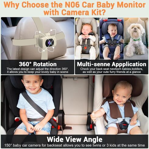 Rohent Brown Baby Car Camera - 1080P HD, 360° Adjustable, Night Vision, 150° Wide-Angle Lens, Easy Installation, Perfect Match for Brown Car Interiors, Ideal for Parents, Grandparents & Families in Kuwait