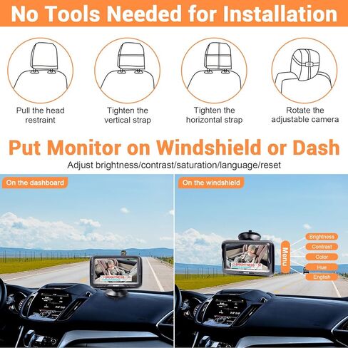 Rohent Brown Baby Car Camera - 1080P HD, 360° Adjustable, Night Vision, 150° Wide-Angle Lens, Easy Installation, Perfect Match for Brown Car Interiors, Ideal for Parents, Grandparents & Families in Kuwait