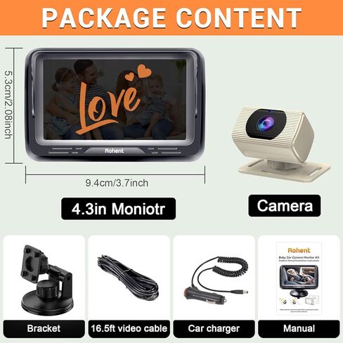Rohent Brown Baby Car Camera - 1080P HD, 360° Adjustable, Night Vision, 150° Wide-Angle Lens, Easy Installation, Perfect Match for Brown Car Interiors, Ideal for Parents, Grandparents & Families in Kuwait
