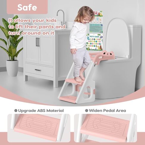 Potty Training Toilet with Potty Training Chart and Step Stool Ladder, Foldable Toddler Toilet Seat with Handles, 2 in 1 Toilet Seat for Kids Boys Girls with Self-Adjustable Height and 3 Stickers Gray in Saudi Arabia