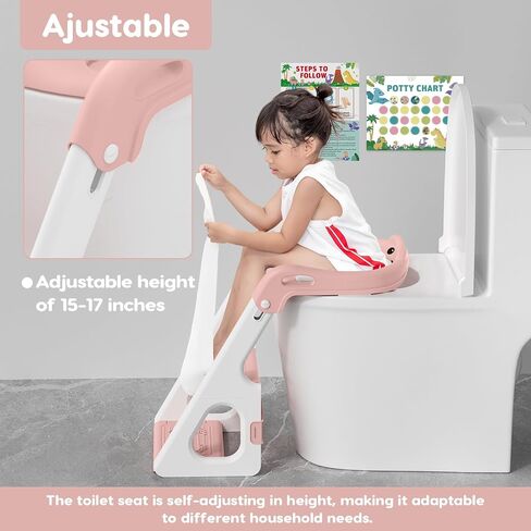 Potty Training Toilet with Potty Training Chart and Step Stool Ladder, Foldable Toddler Toilet Seat with Handles, 2 in 1 Toilet Seat for Kids Boys Girls with Self-Adjustable Height and 3 Stickers Gray in Saudi Arabia