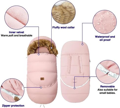 Fairy Baby Winter Cold Universal Stroller Bunting Bag for Baby Toddler-Waterproof Windproof Car Seat Cover Stroller Footmuff - Dog Outdoor Sleeping Bag with Oversized Fur Collar (Blue) in Kuwait