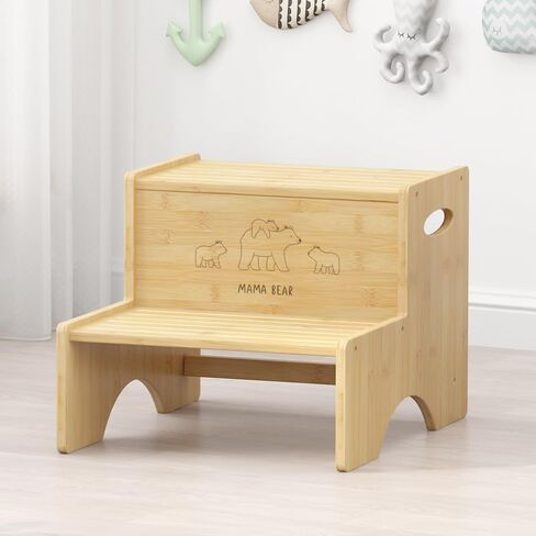 Bamboo 2 Step Stools for Kids, Toddler Step Stool with Non-Slip Stepping Surface, Heavy Duty Foot Stool Holds up to 450Lb Two Stepping Stool for Bathroom Sink Bedroom Kitchen (White) in Saudi Arabia